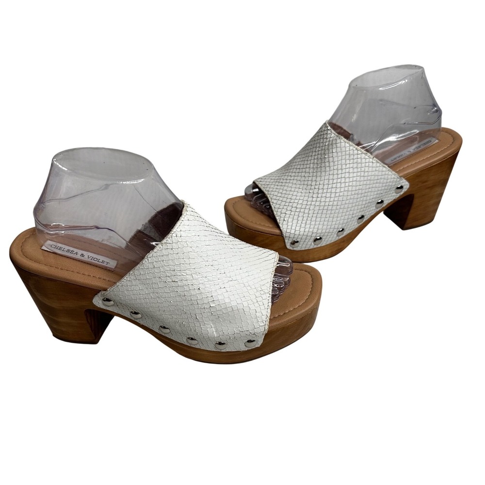 Chelsea & Violet White Snake Embossed Platform Clog Heels Women Size 10 Boho‎